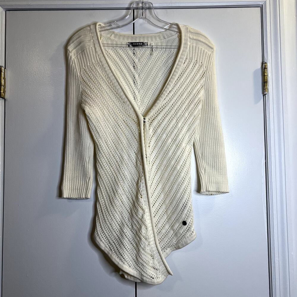 Guess open knit cardigan size M Y2K revival era ivory white - Picture 3 of 6
